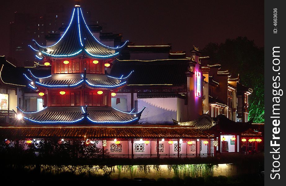 The night scene is in confucian temple, NanJing, China. The night scene is in confucian temple, NanJing, China