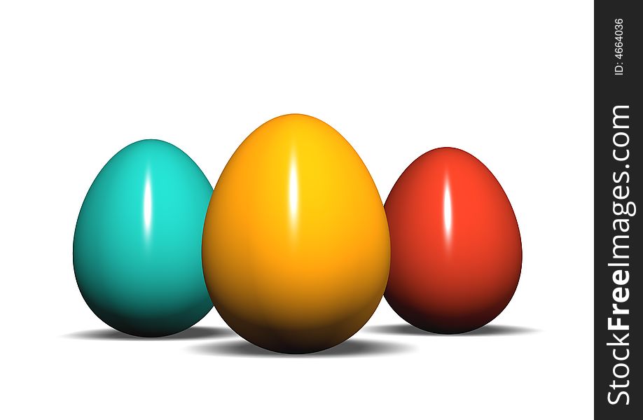 3d model color eggs on the white background