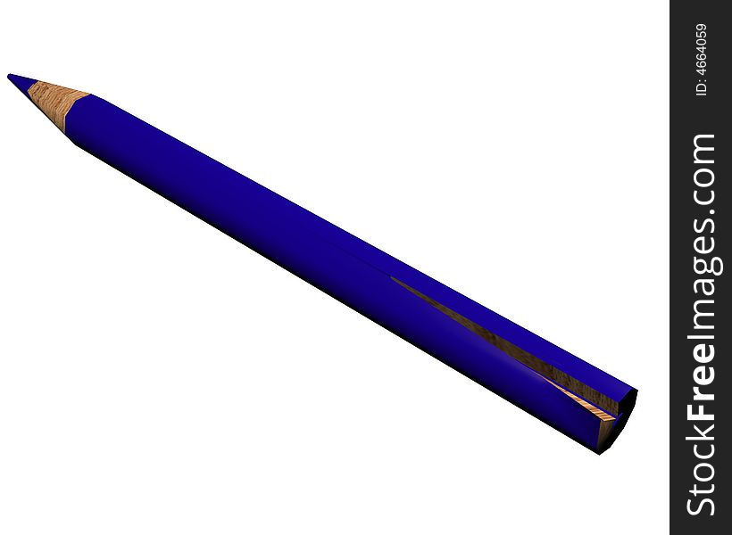 The broken dark blue pencil on a white background. 3D image.