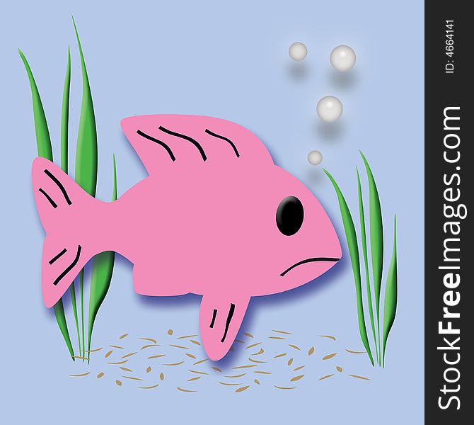 Pink fish swimming among aquarium plants illustration. Pink fish swimming among aquarium plants illustration