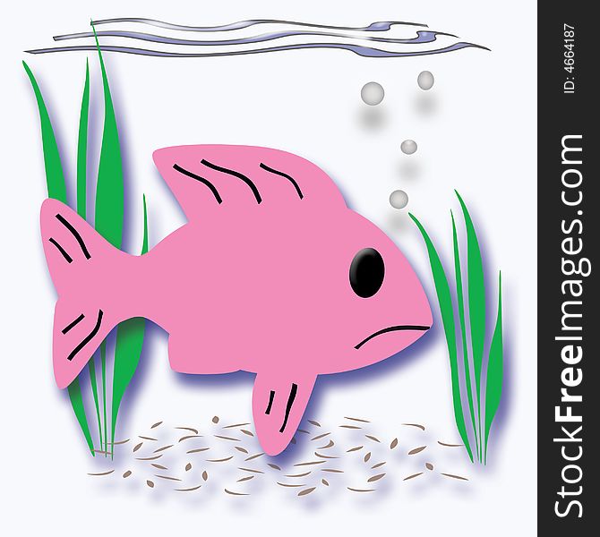 Pink fish swimming among aquarium plants illustration. Pink fish swimming among aquarium plants illustration