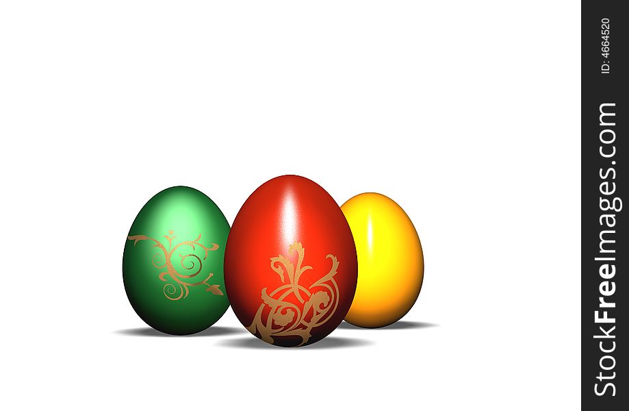3d color easter eggs on the white background