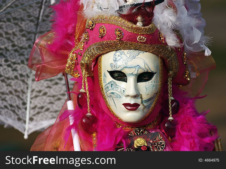 Typical Venetian carnival papier-mache masks. They were used both by men and women on different occasions. Typical Venetian carnival papier-mache masks. They were used both by men and women on different occasions
