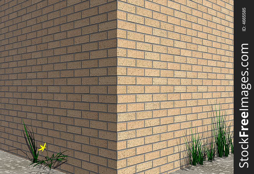 Brick wall on a angle with grass. Brick wall on a angle with grass.