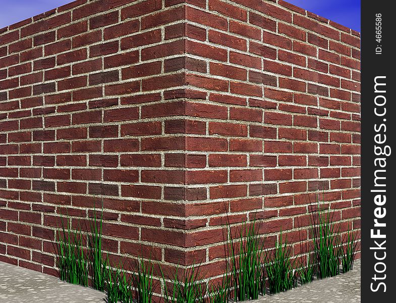 Brick wall on a angle with grass. Brick wall on a angle with grass.