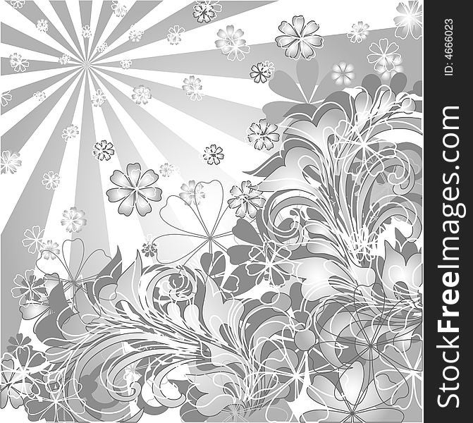 Vector monochrome floral decorative composition