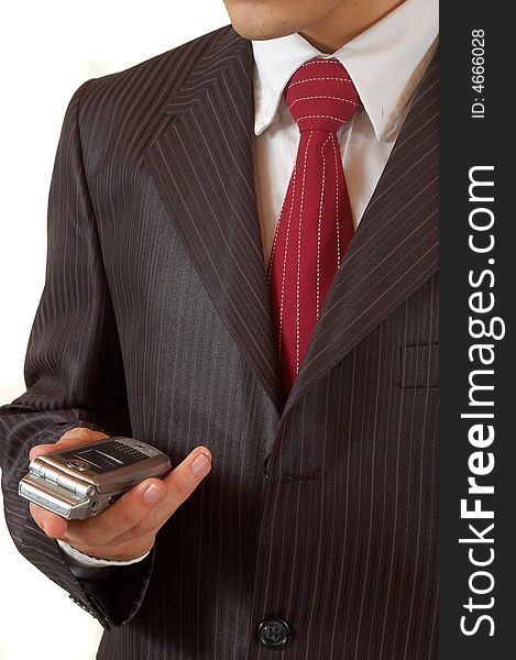 Business man holding a mobile phone