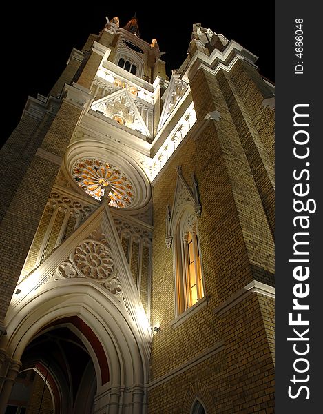Night scene of catholic cathedral great architecture