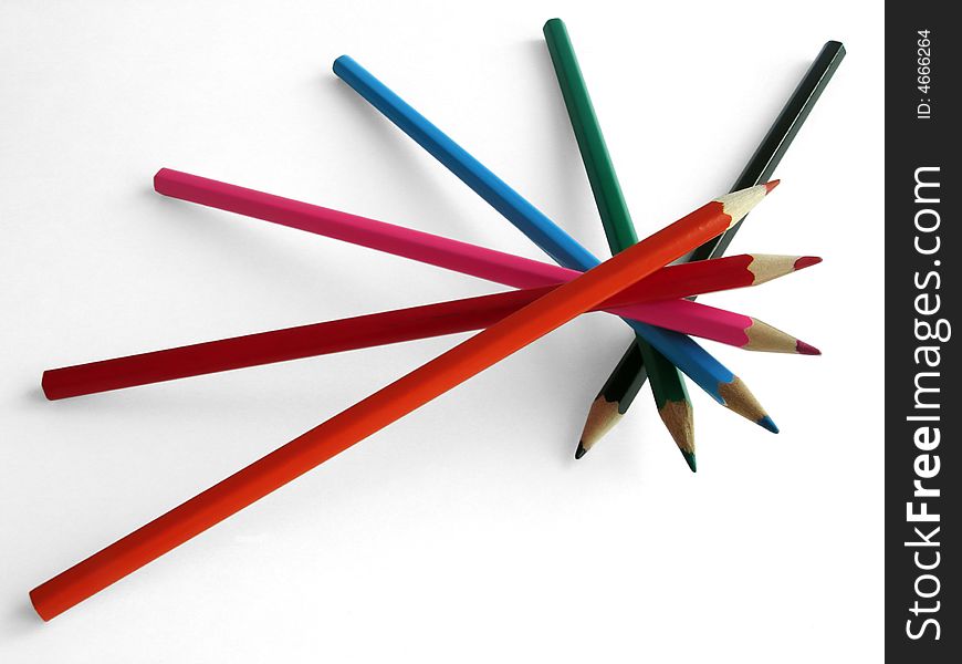 Colored pencils, looking directly at the tip. Colored pencils, looking directly at the tip