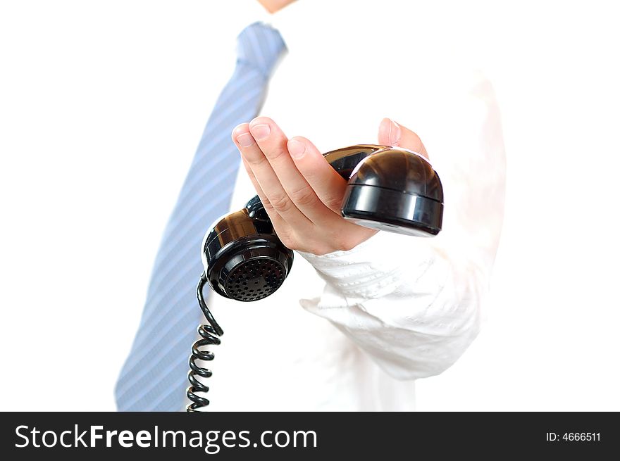 Holding an old fashion Vintage Handset isolated