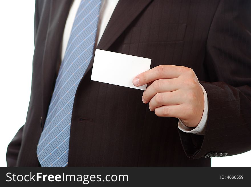 Business man showing a business card