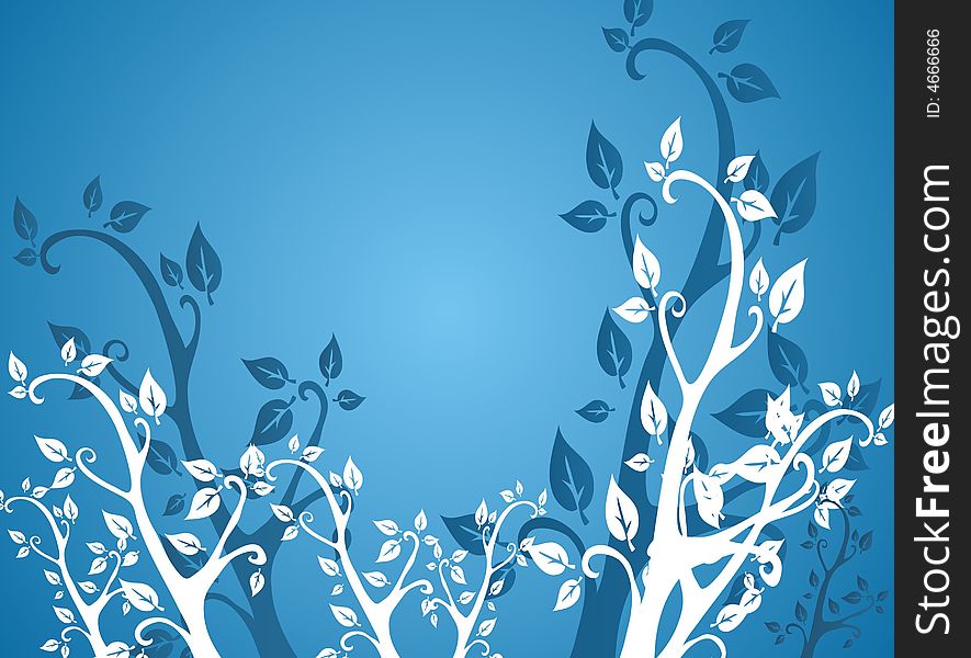 Blue and white leafs background -  illustration. Blue and white leafs background -  illustration