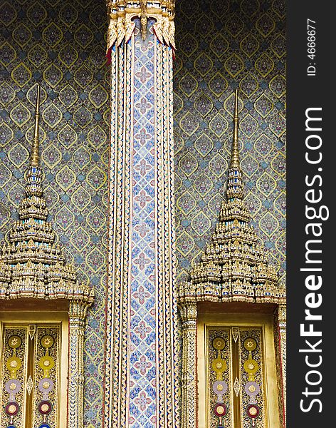 Buddhist temple with two golden doors