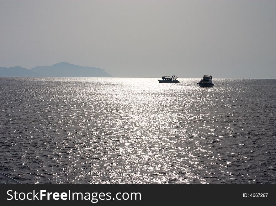 Nigth Meeting Of Two Small Ships