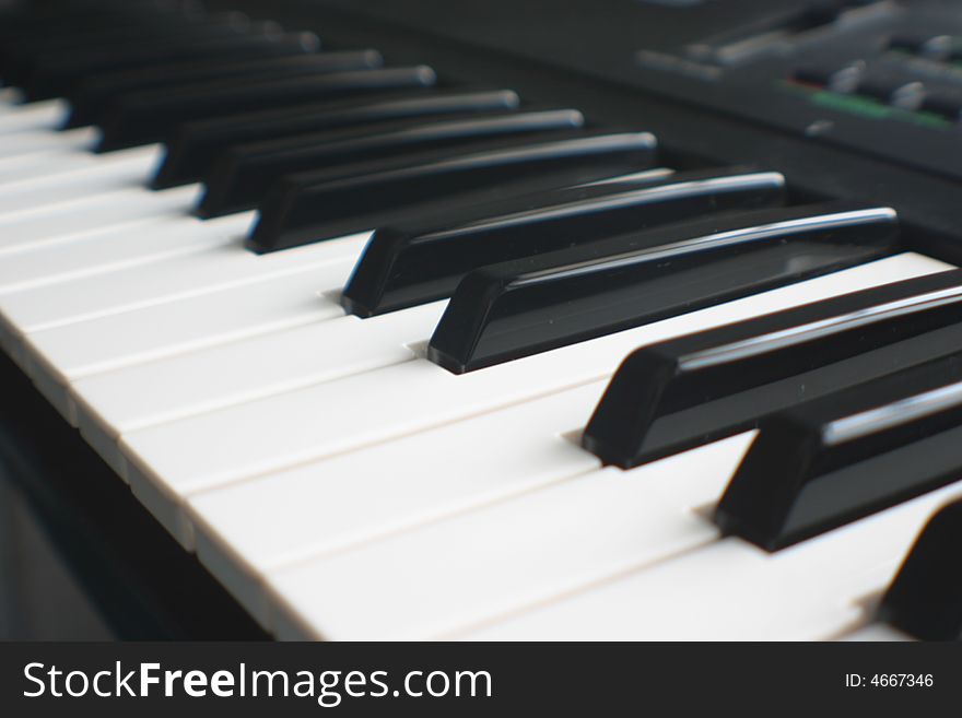 Close up of an electronic synthesizer keyboard