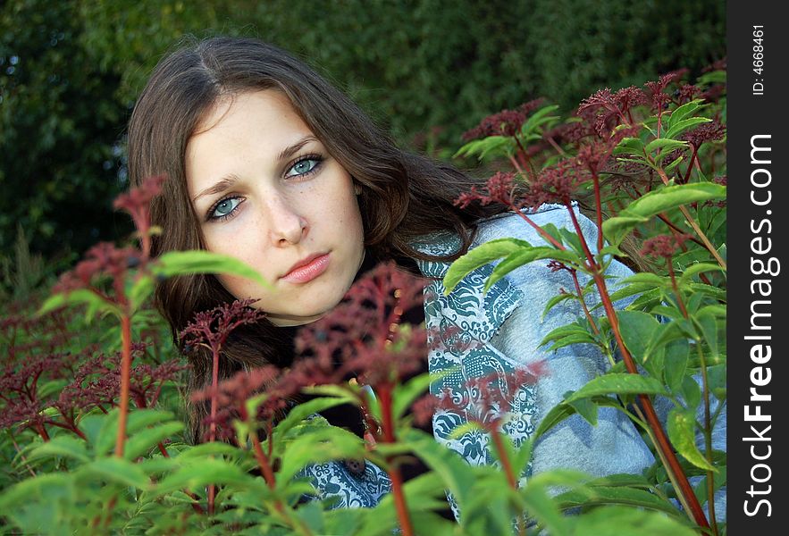 Beautiful teenage girl in a high grass