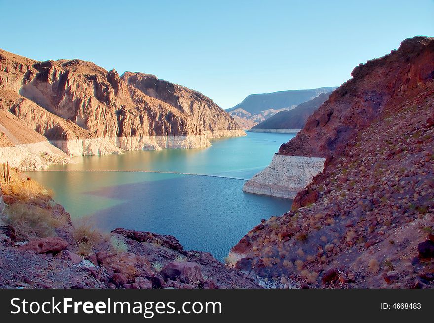 View of river that runs into Hoover Dam.