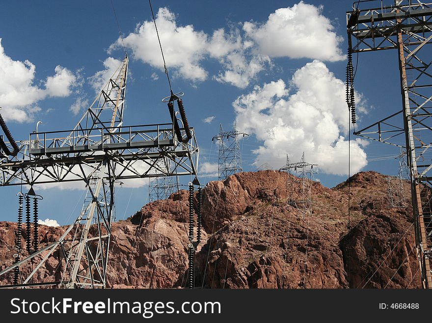 Electric towers fueled by Hoover Dam. Electric towers fueled by Hoover Dam.