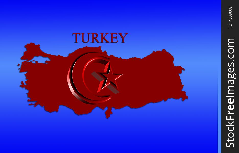 Turkey map with turkish flag