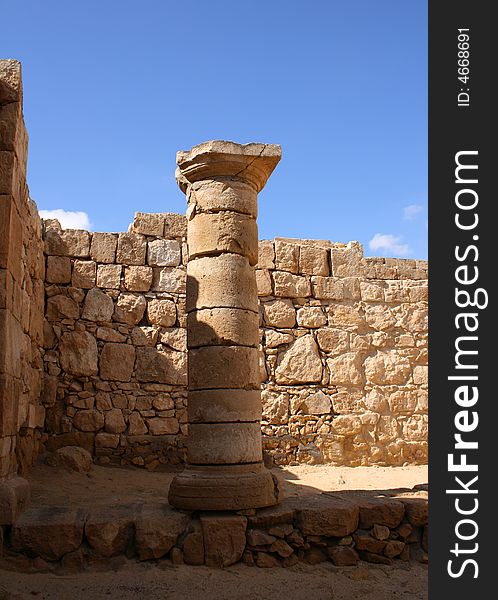 Column in the ancient nabatean city of Mamshit, Israel