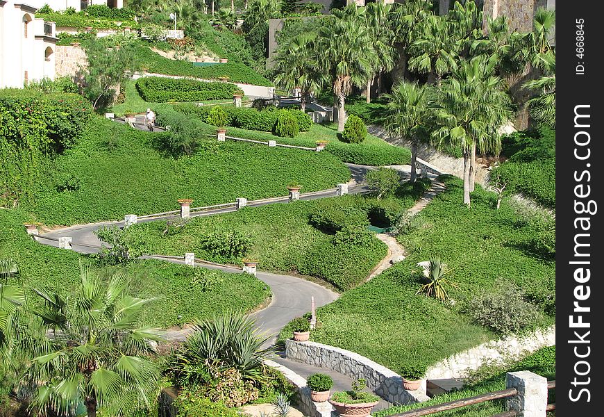 A winding path at a resort in Cabo San Lucas, Mexico