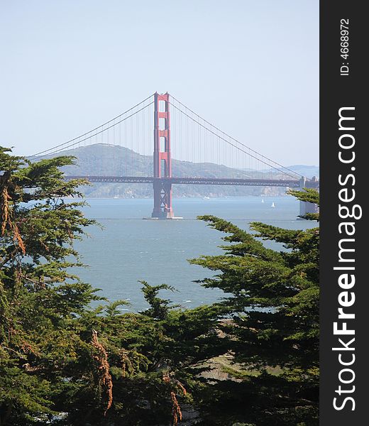 San Francisco's iconic Golden Gate Bridge spans the bay from the city to the Marin headlands