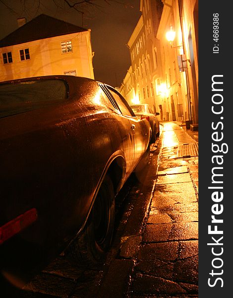 Old car on street. Tallin Estonia. Old car on street. Tallin Estonia
