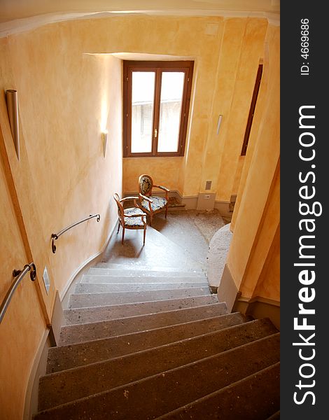 Spiral staircase of a historical building. Rome, Italy.