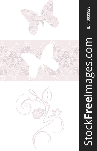 Stylized butterfly and ornamental border. Decorative element. Illustration