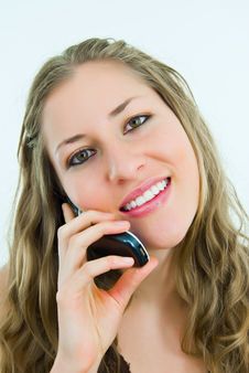 Smiling Pretty Lady With A Mobile Telephone Stock Image Smiling Pretty Lady With A Mobile Telephone Stock Image