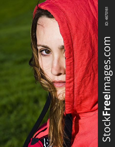 Beautiful woman portrait with red cap. Beautiful woman portrait with red cap.