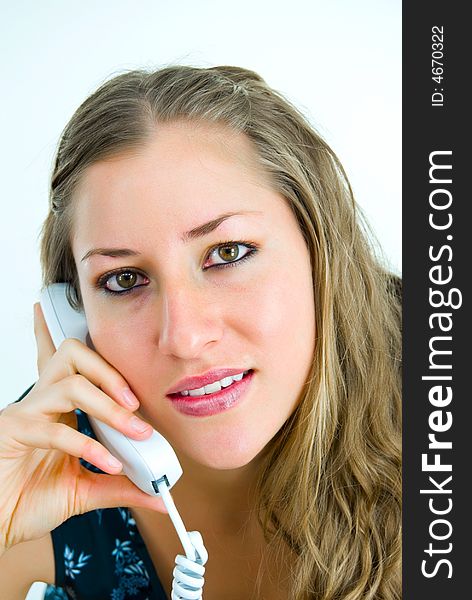 Young lady with white telephone