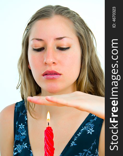 Nice young woman with a red candle. Nice young woman with a red candle