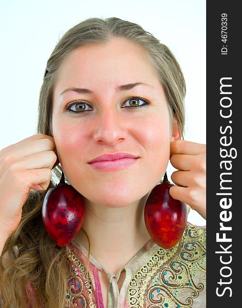 Pretty lady playing with tropical fruits. Pretty lady playing with tropical fruits