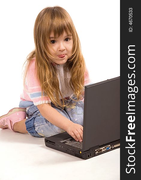 Nice Little Girl With Laptop