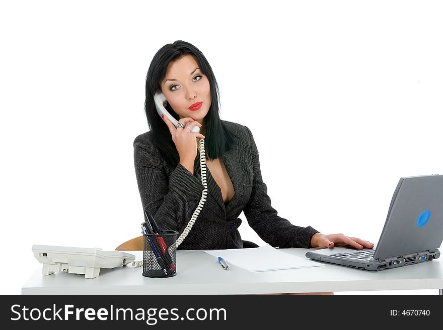 Business woman working on white