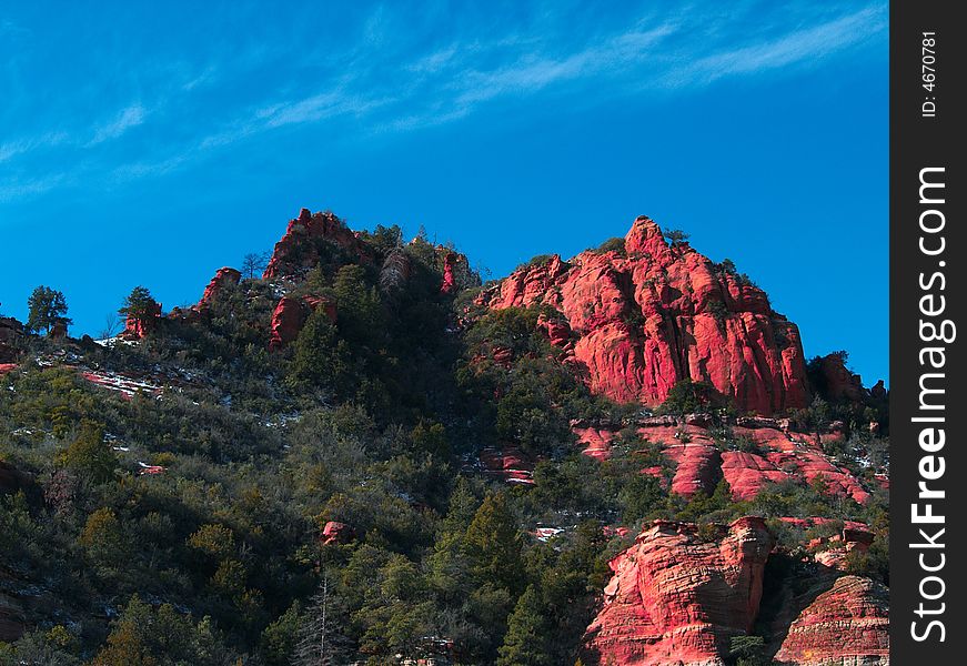 Red rocks of Sedona against vibrant blue sky