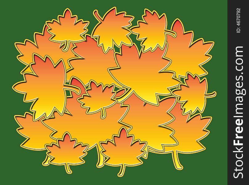 Yellow leaves on the green background
