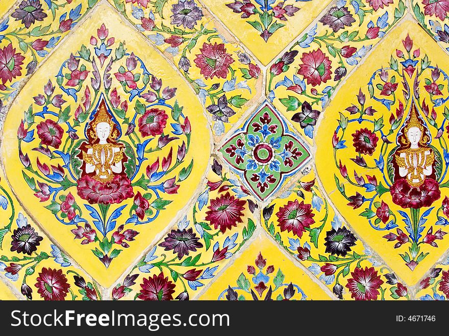 Colorful buddhist temple wall decorations. Colorful buddhist temple wall decorations
