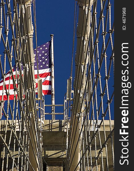 American Flag atop the Brooklyn Bridge
