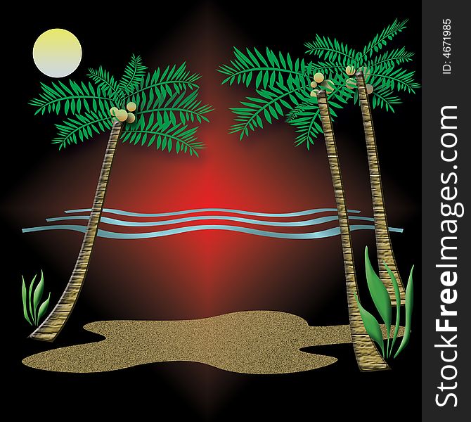 Tropical beach palm trees and sand illustrated. Tropical beach palm trees and sand illustrated