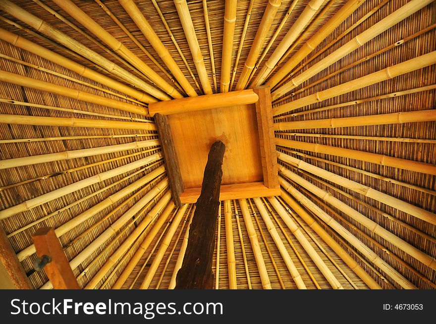 View from the inside of a wooden hut. View from the inside of a wooden hut.