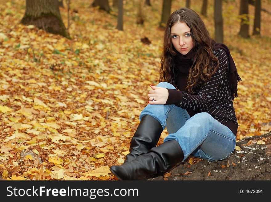 Teenage girl in the autumn forest. Teenage girl in the autumn forest