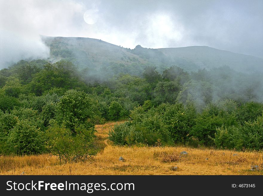 Landscape of the Crimea mountains (Demerdji). Picture of clouds creation. Landscape of the Crimea mountains (Demerdji). Picture of clouds creation.