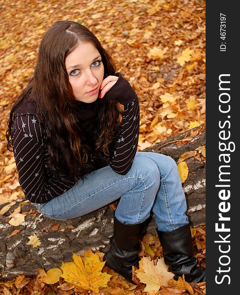 Teenage girl in the autumn forest. Teenage girl in the autumn forest
