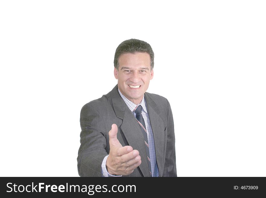 Businessman offering a handshake isolated on white