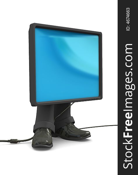 An LCD monitor using human foot as base. An LCD monitor using human foot as base