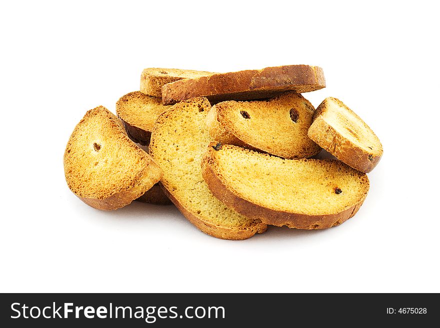 Isolated photo of several crispy and tasty crackers. Isolated photo of several crispy and tasty crackers