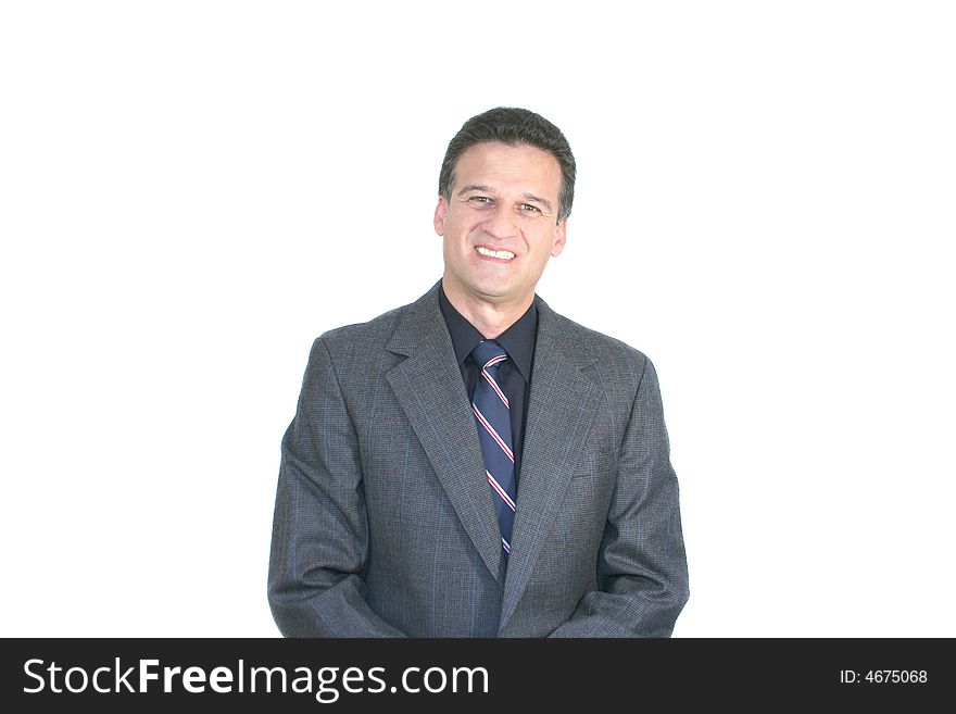 Happy businessman isolated on a white background