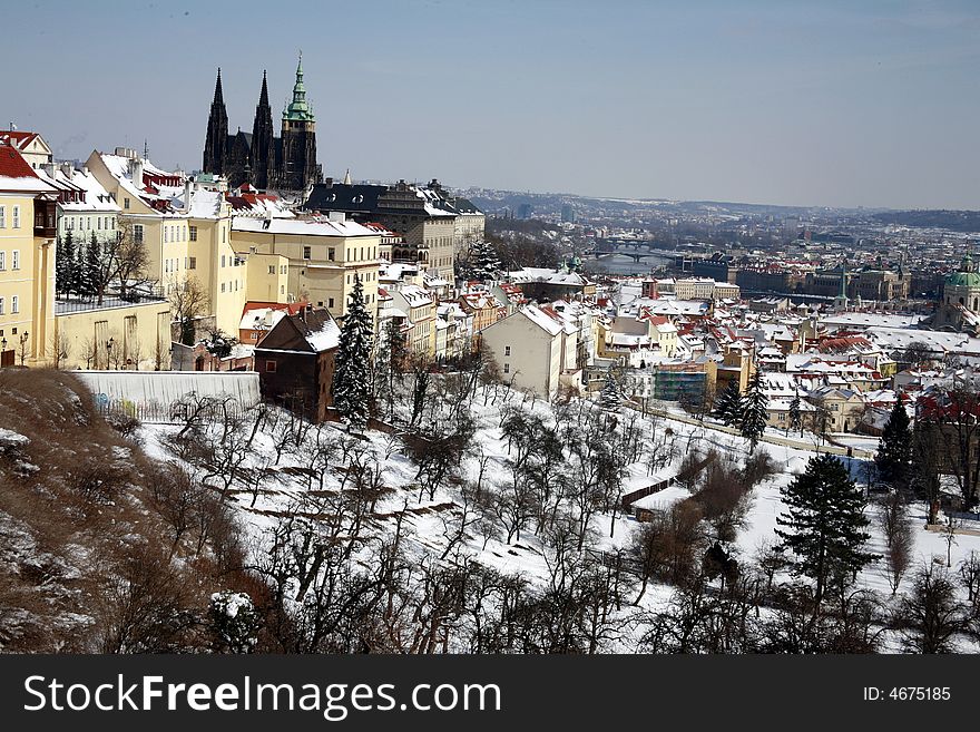 Panoramic view at Prague /Czech Republic / in the winter. On the left is Prague Castle. Panoramic view at Prague /Czech Republic / in the winter. On the left is Prague Castle.